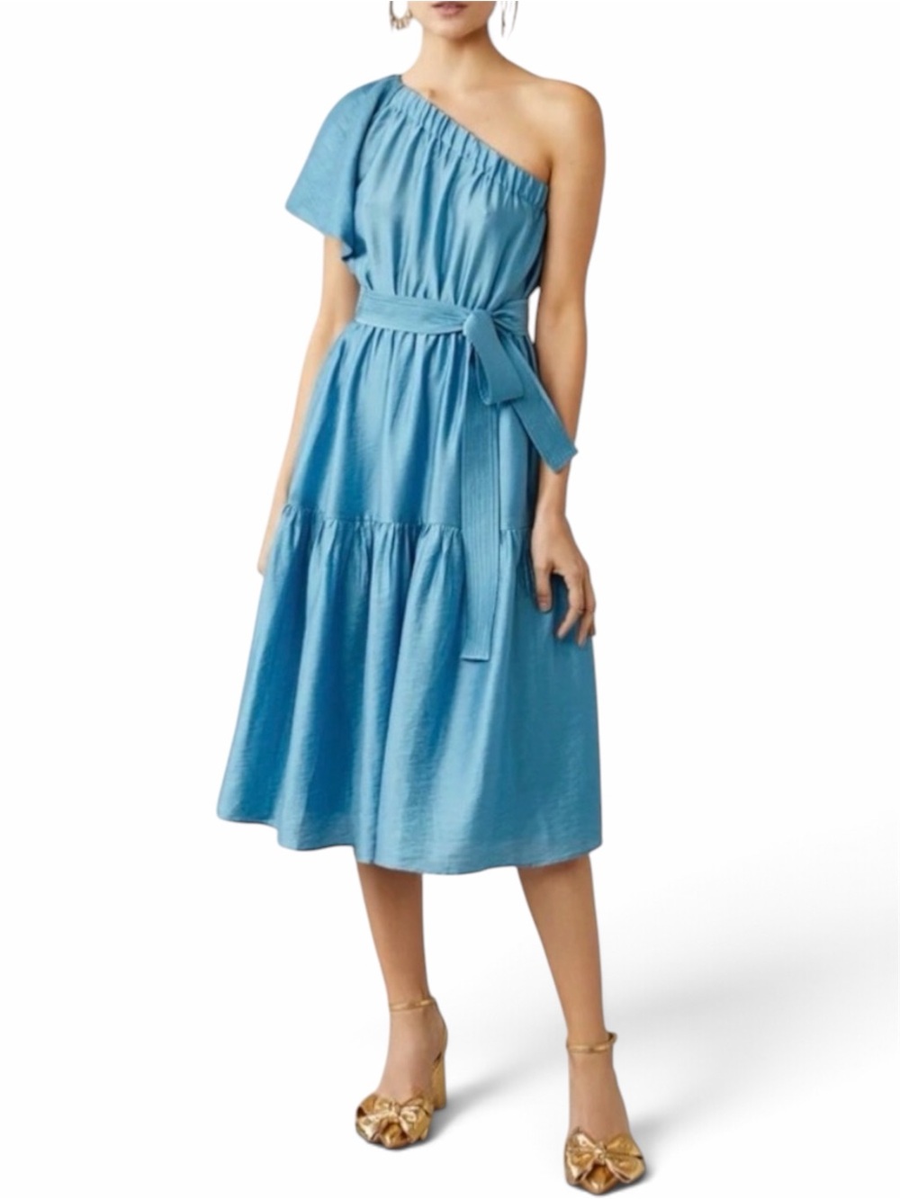 Current Air NWT Teal One Shoulder Tiered Maxi Dress Size S